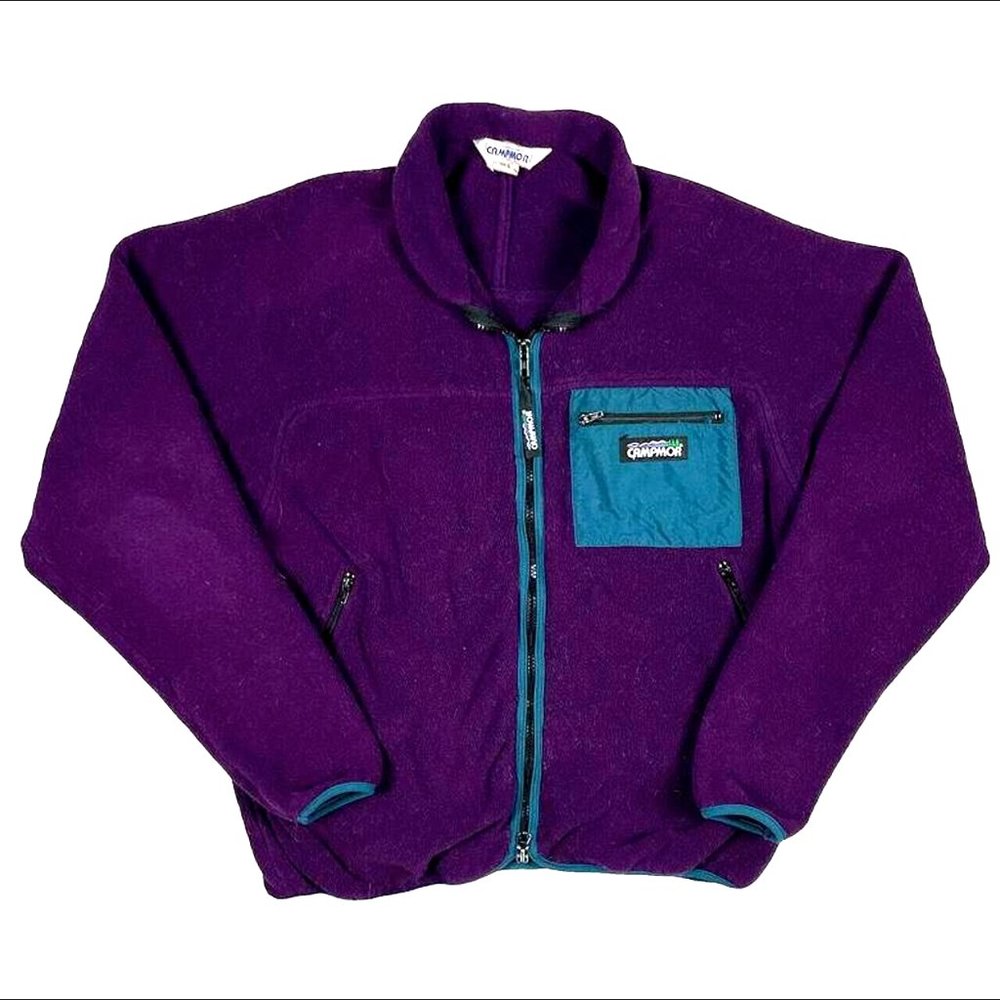 CAMPMOR 80s Polartec Ski Fleece Zipup Jacket Purple and Blue Vintage GORP Size M